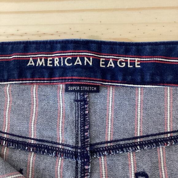 American Eagle Mini Skirt Red White Blue Denim Striped Stretch July 4th Size 16 - Picture 4 of 9